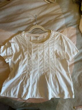 Anthropologie Pilcro White Short-Sleeve Pintuck Front Tee